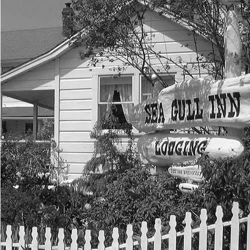 mendocino bed and breakfast - black and white of the front of inn